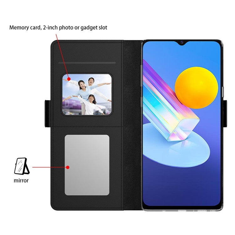 For vivo X Fold2 Anti-Dust PU Leather Cell Phone Case Card Holder Phone Stand Cover with Mirror - Black