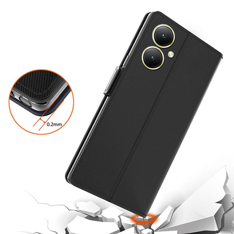 For vivo Y35+ 5G Anti-Scratch Mirror Design PU Leather Stand Case Card Slot Mobile Phone Cover - Black