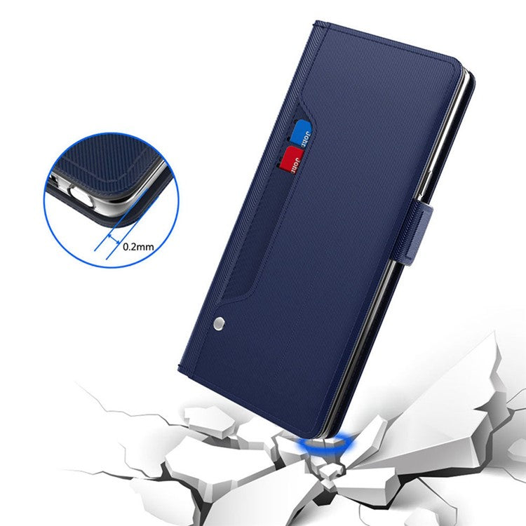 For vivo Y35+ 5G Anti-Scratch Mirror Design PU Leather Stand Case Card Slot Mobile Phone Cover - Blue