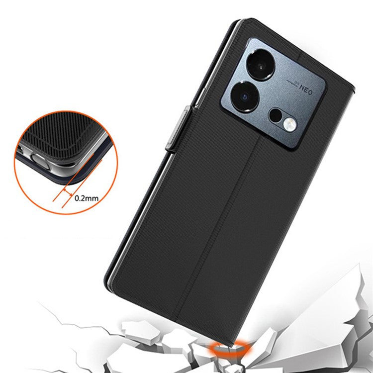 For vivo iQOO Neo8 5G Built-in Mirror Phone Cover Ultra-thin PU Leather Card Holder Magnetic Phone Case - Black