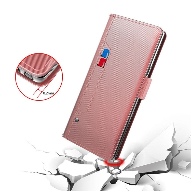 For vivo iQOO Neo8 5G Built-in Mirror Phone Cover Ultra-thin PU Leather Card Holder Magnetic Phone Case - Rose Gold