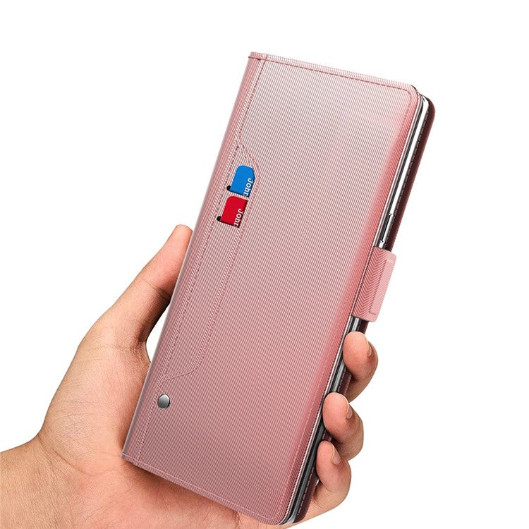 For vivo iQOO Neo8 5G Built-in Mirror Phone Cover Ultra-thin PU Leather Card Holder Magnetic Phone Case - Rose Gold