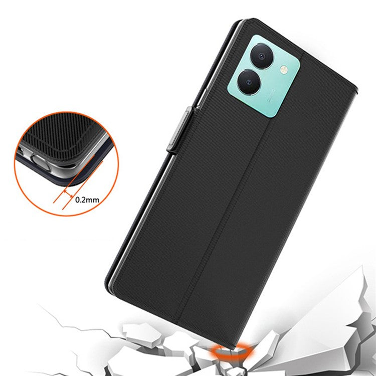 For vivo Y36 4G (Global) / 5G (Global) Mirror Design Magnetic Flip Case Card Holder Dustproof PU Leather + TPU Phone Stand Cover - Black