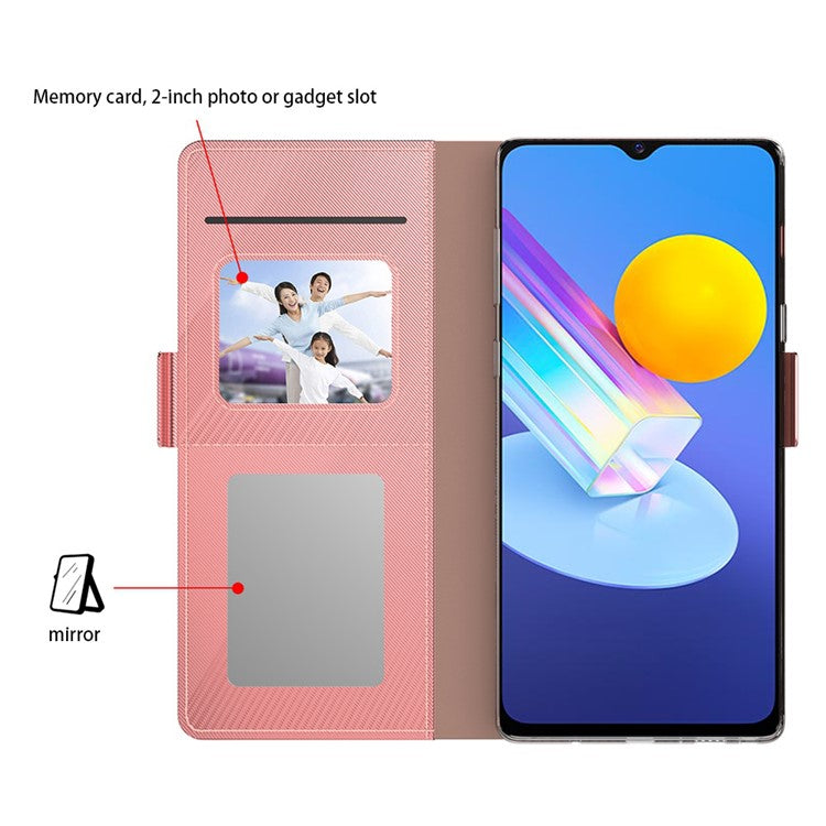 For vivo Y36 4G (Global) / 5G (Global) Mirror Design Magnetic Flip Case Card Holder Dustproof PU Leather + TPU Phone Stand Cover - Rose Gold