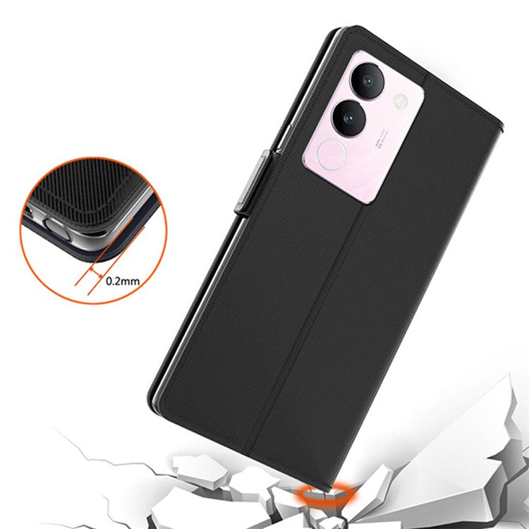 For vivo S17 5G Magnetic Closure Stand Case Mirror Design Card Holder PU Leather Phone Cover - Black