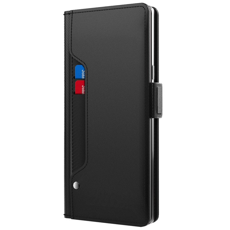 For vivo S17 5G Magnetic Closure Stand Case Mirror Design Card Holder PU Leather Phone Cover - Black