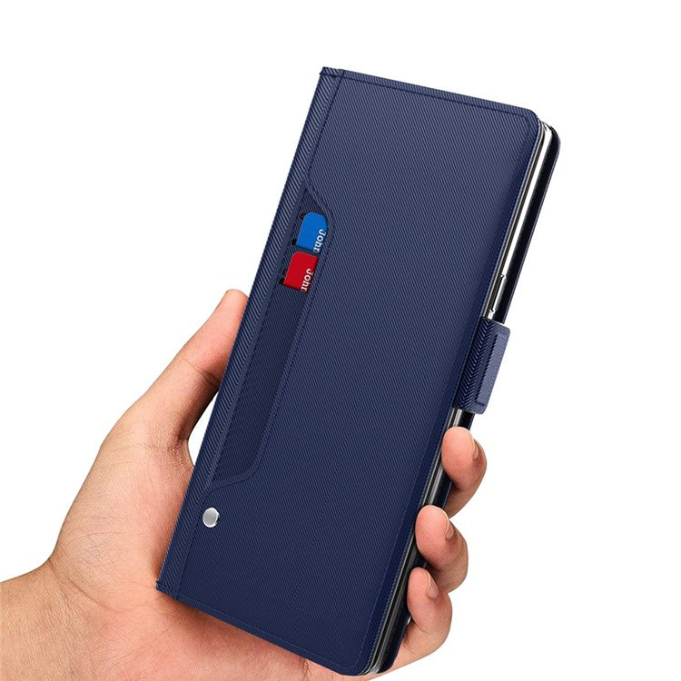 For vivo S17 5G Magnetic Closure Stand Case Mirror Design Card Holder PU Leather Phone Cover - Blue