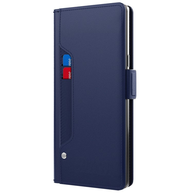 For vivo S17 5G Magnetic Closure Stand Case Mirror Design Card Holder PU Leather Phone Cover - Blue