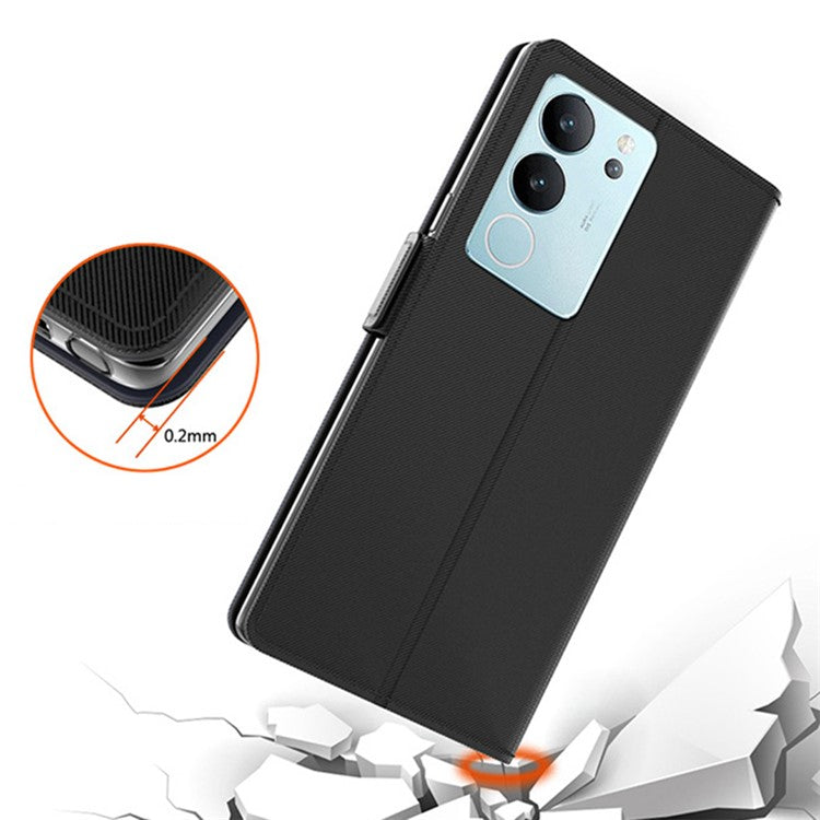 For vivo S17 Pro 5G Card Slot Cell Phone Cover PU Leather + TPU Supporting Stand Case with Mirror - Black