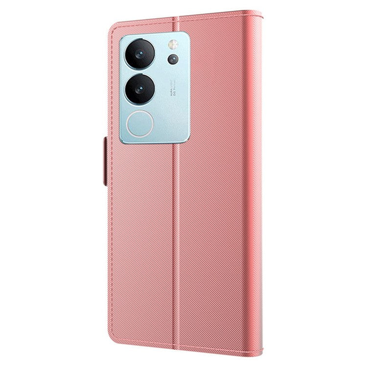 For vivo S17 Pro 5G Card Slot Cell Phone Cover PU Leather + TPU Supporting Stand Case with Mirror - Rose Gold