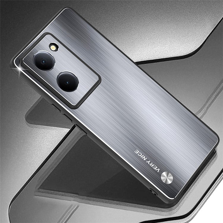 For vivo Y78 5G Anti-Scratch Phone Case Aluminum Alloy+TPU Brushed Mobile Phone Cover - Silver