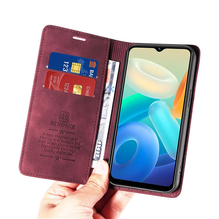 BETOPNICE 003 For vivo Y02s 4G / Y16 4G / Y35 5G / Y56 5G Phone Cover RFID Blocking Wallet Leather Stand Wallet Case - Red