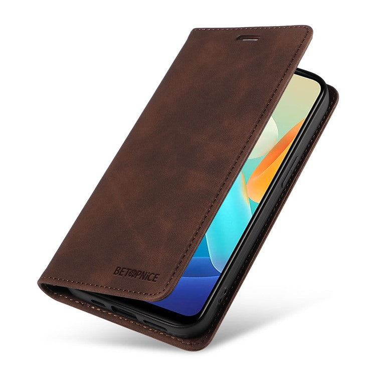 BETOPNICE 003 For vivo Y02s 4G / Y16 4G / Y35 5G / Y56 5G Phone Cover RFID Blocking Wallet Leather Stand Wallet Case - Brown