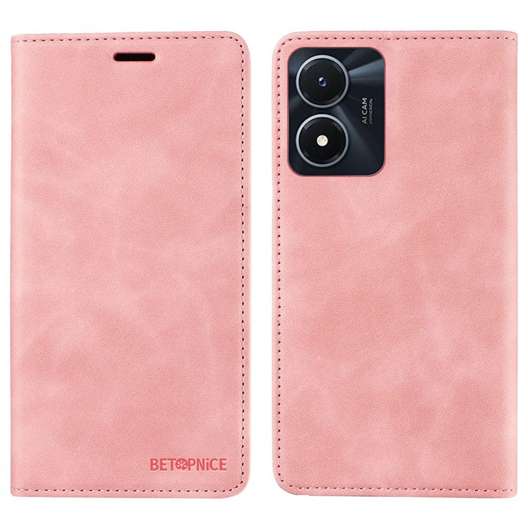 BETOPNICE 003 For vivo Y02s 4G / Y16 4G / Y35 5G / Y56 5G Phone Cover RFID Blocking Wallet Leather Stand Wallet Case - Pink