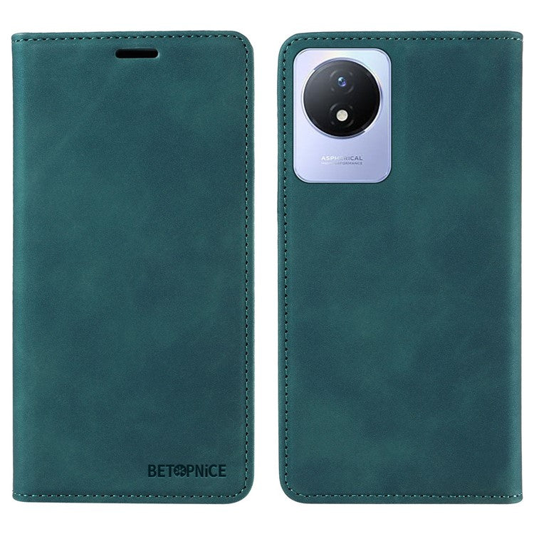 BETOPNICE 003 Leather Phone Case for vivo Y02 4G / Y11 (2023) / Y02A 4G , RFID Blocking Wallet Stand Cover - Green