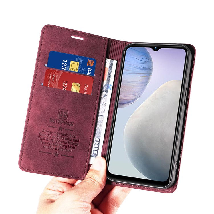 BETOPNICE 003 Leather Phone Case for vivo Y02 4G / Y11 (2023) / Y02A 4G , RFID Blocking Wallet Stand Cover - Red