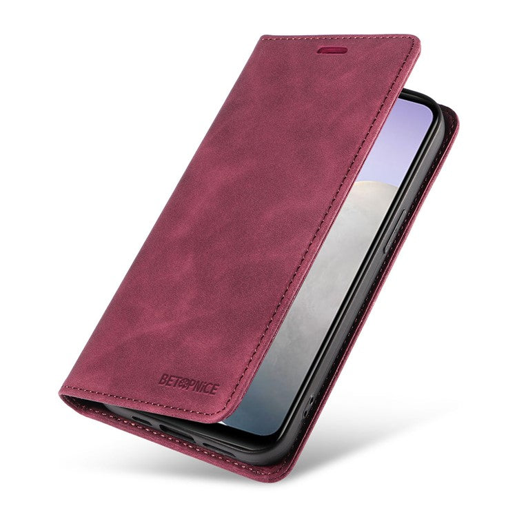 BETOPNICE 003 Leather Phone Case for vivo Y02 4G / Y11 (2023) / Y02A 4G , RFID Blocking Wallet Stand Cover - Red