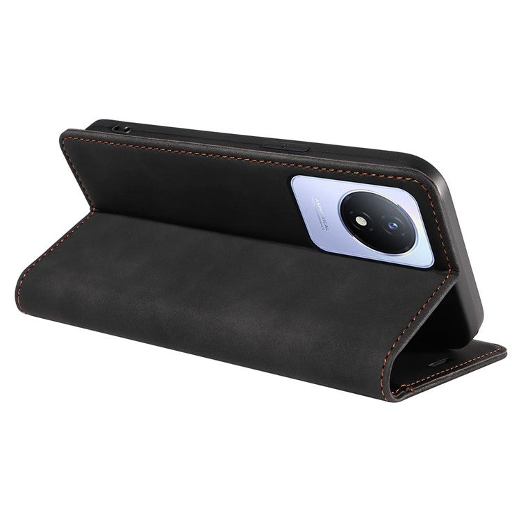 BETOPNICE 003 Leather Phone Case for vivo Y02 4G / Y11 (2023) / Y02A 4G , RFID Blocking Wallet Stand Cover - Black