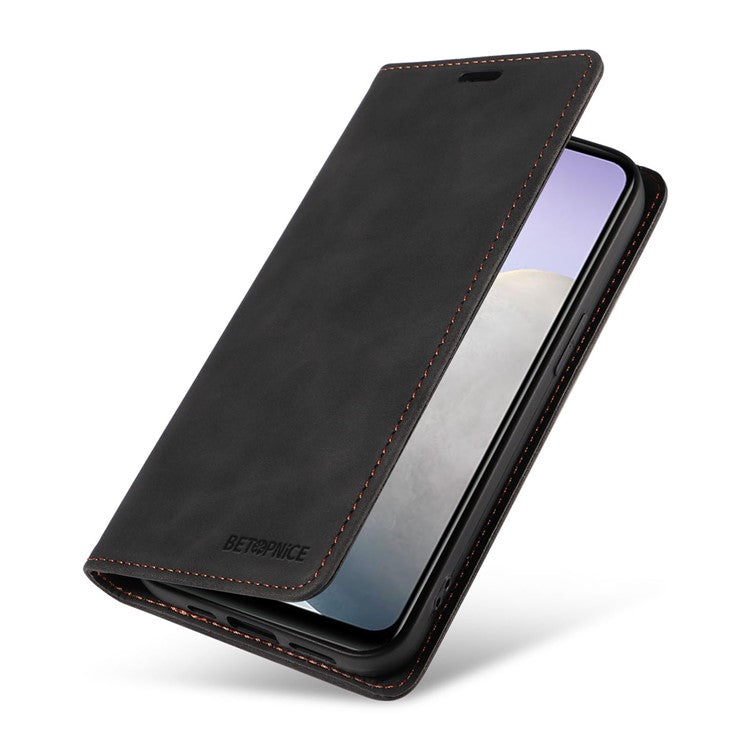 BETOPNICE 003 Leather Phone Case for vivo Y02 4G / Y11 (2023) / Y02A 4G , RFID Blocking Wallet Stand Cover - Black