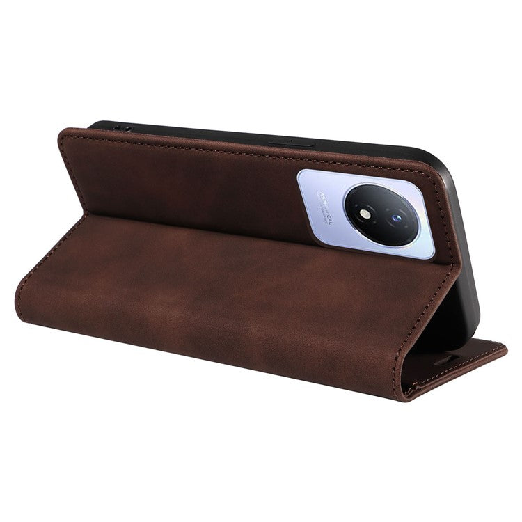 BETOPNICE 003 Leather Phone Case for vivo Y02 4G / Y11 (2023) / Y02A 4G , RFID Blocking Wallet Stand Cover - Brown