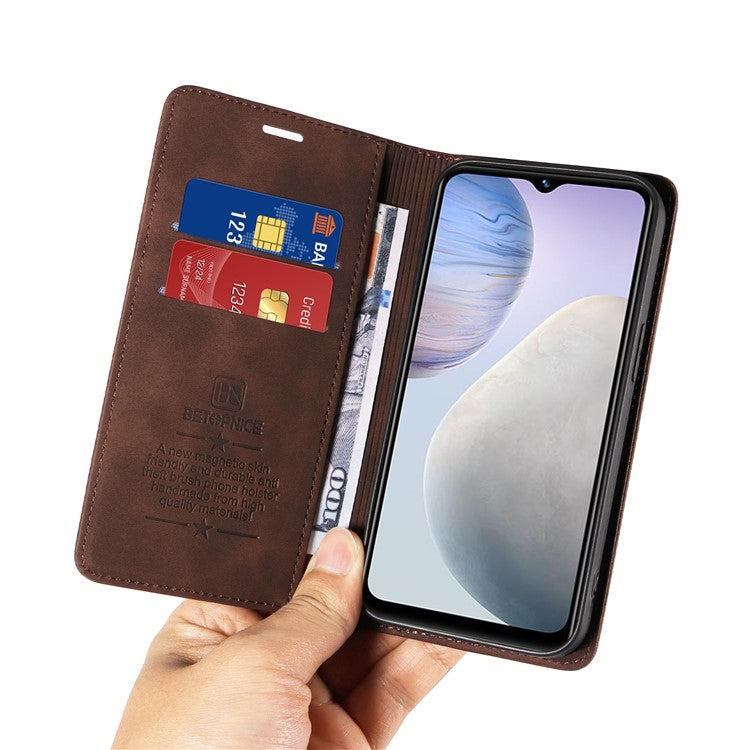 BETOPNICE 003 Leather Phone Case for vivo Y02 4G / Y11 (2023) / Y02A 4G , RFID Blocking Wallet Stand Cover - Brown