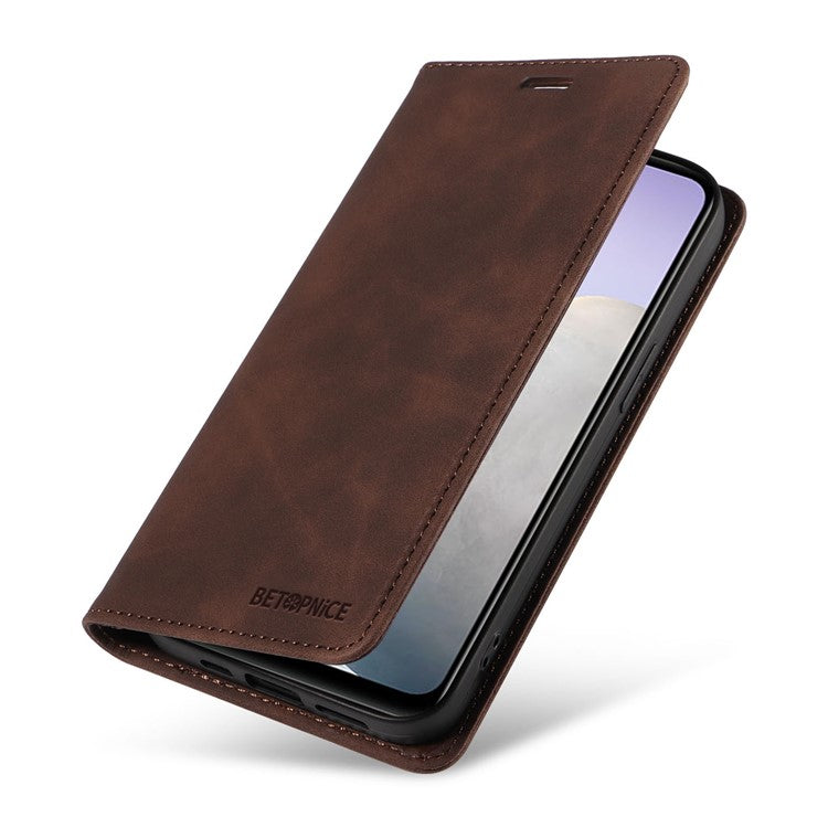 BETOPNICE 003 Leather Phone Case for vivo Y02 4G / Y11 (2023) / Y02A 4G , RFID Blocking Wallet Stand Cover - Brown