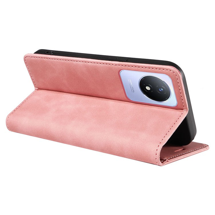 BETOPNICE 003 Leather Phone Case for vivo Y02 4G / Y11 (2023) / Y02A 4G , RFID Blocking Wallet Stand Cover - Pink