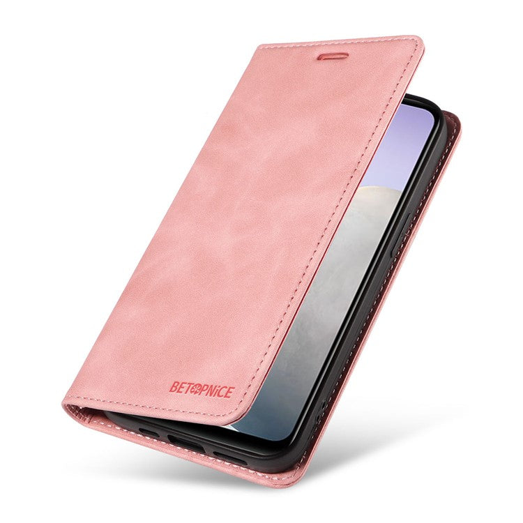 BETOPNICE 003 Leather Phone Case for vivo Y02 4G / Y11 (2023) / Y02A 4G , RFID Blocking Wallet Stand Cover - Pink