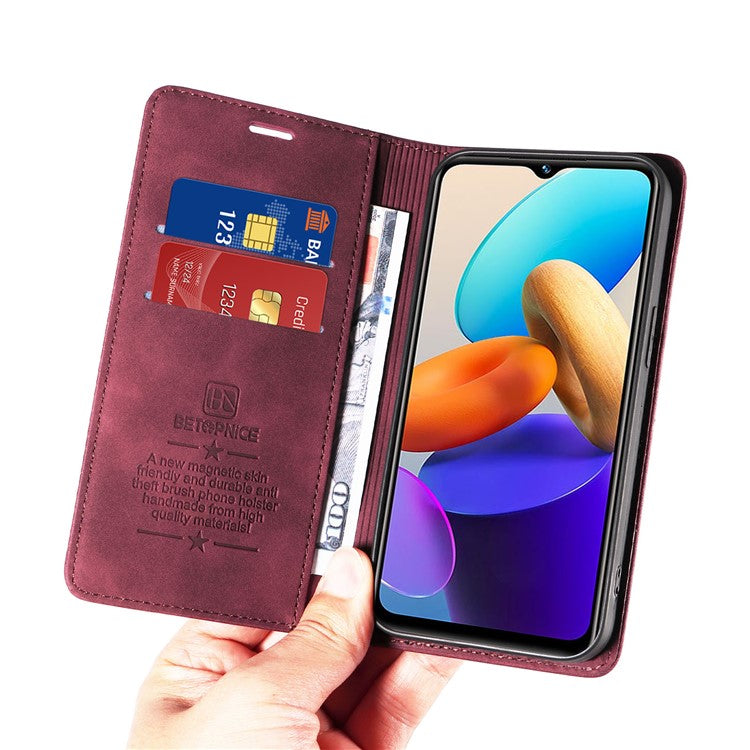 BETOPNICE 003 For vivo Y35 / Y22s 4G / Y22 4G RFID Blocking Cell Phone Cover Leather Wallet Stand Case - Red