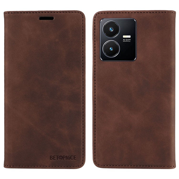 BETOPNICE 003 For vivo Y35 / Y22s 4G / Y22 4G RFID Blocking Cell Phone Cover Leather Wallet Stand Case - Brown