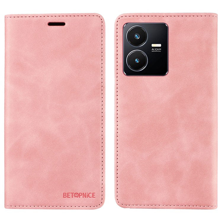 BETOPNICE 003 For vivo Y35 / Y22s 4G / Y22 4G RFID Blocking Cell Phone Cover Leather Wallet Stand Case - Pink