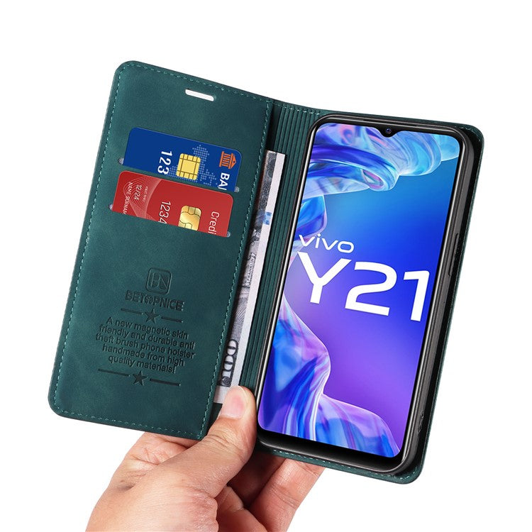 BETOPNICE 003 For vivo Y21 / Y21s / Y33s / Y32 4G / Y33t 4G Leather Wallet Phone Cover Flip Stand RFID Blocking Case - Green