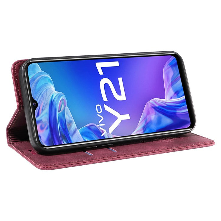 BETOPNICE 003 For vivo Y21 / Y21s / Y33s / Y32 4G / Y33t 4G Leather Wallet Phone Cover Flip Stand RFID Blocking Case - Red