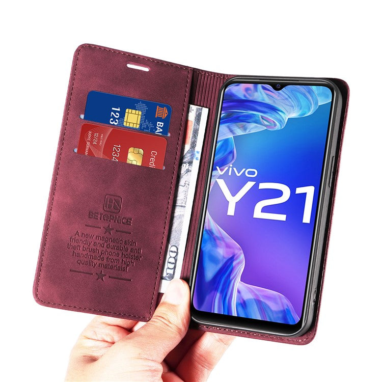 BETOPNICE 003 For vivo Y21 / Y21s / Y33s / Y32 4G / Y33t 4G Leather Wallet Phone Cover Flip Stand RFID Blocking Case - Red