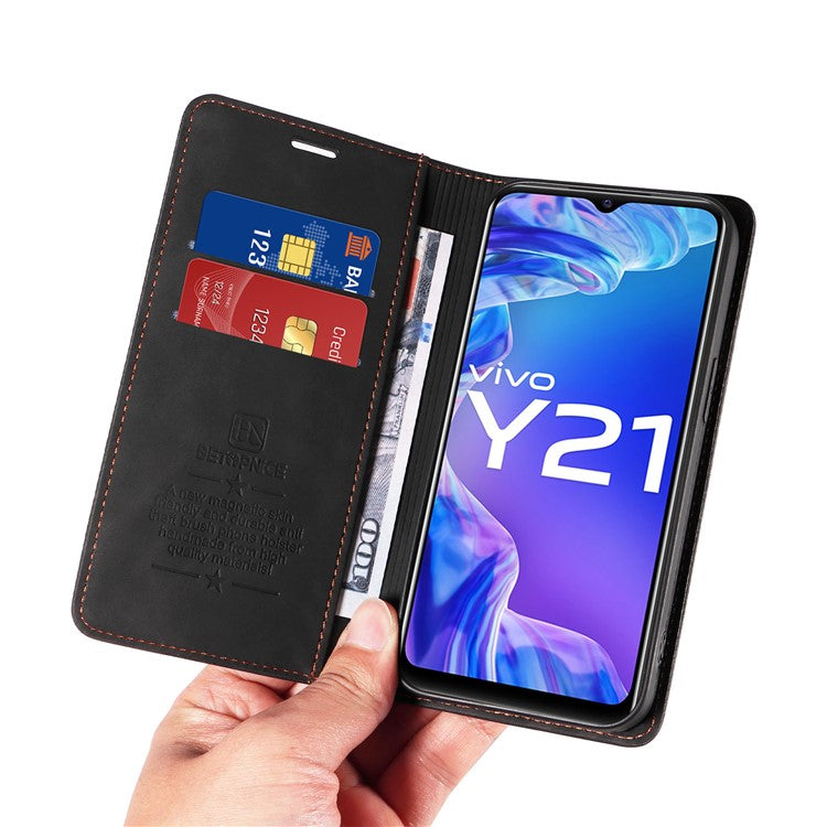 BETOPNICE 003 For vivo Y21 / Y21s / Y33s / Y32 4G / Y33t 4G Leather Wallet Phone Cover Flip Stand RFID Blocking Case - Black