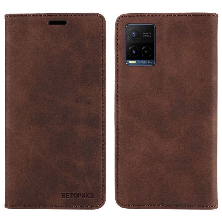 BETOPNICE 003 For vivo Y21 / Y21s / Y33s / Y32 4G / Y33t 4G Leather Wallet Phone Cover Flip Stand RFID Blocking Case - Brown