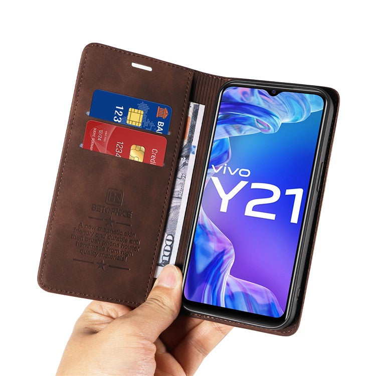 BETOPNICE 003 For vivo Y21 / Y21s / Y33s / Y32 4G / Y33t 4G Leather Wallet Phone Cover Flip Stand RFID Blocking Case - Brown