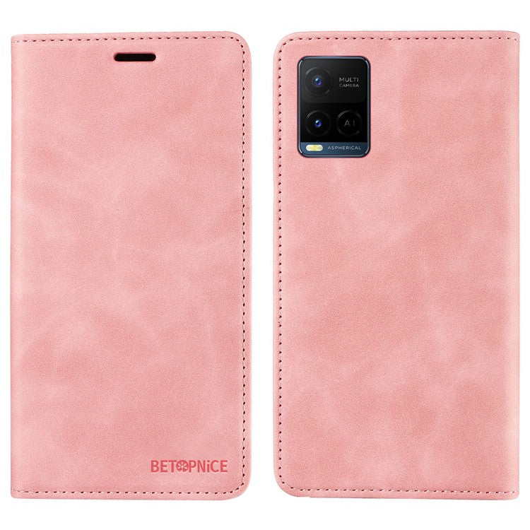 BETOPNICE 003 For vivo Y21 / Y21s / Y33s / Y32 4G / Y33t 4G Leather Wallet Phone Cover Flip Stand RFID Blocking Case - Pink