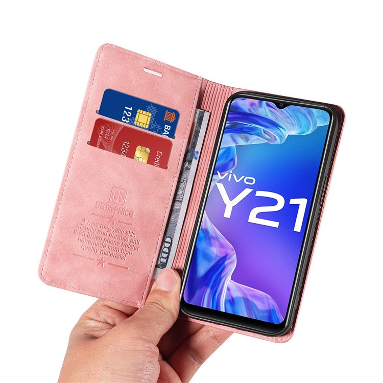 BETOPNICE 003 For vivo Y21 / Y21s / Y33s / Y32 4G / Y33t 4G Leather Wallet Phone Cover Flip Stand RFID Blocking Case - Pink