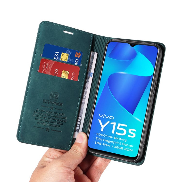 BETOPNICE 003 For vivo Y15a / Y15s 4G / Y10 / Y01 Phone Cover Leather Stand RFID Blocking Wallet Case - Green