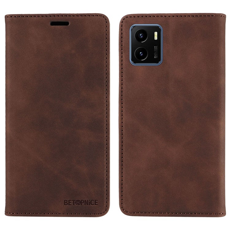 BETOPNICE 003 For vivo Y15a / Y15s 4G / Y10 / Y01 Phone Cover Leather Stand RFID Blocking Wallet Case - Brown