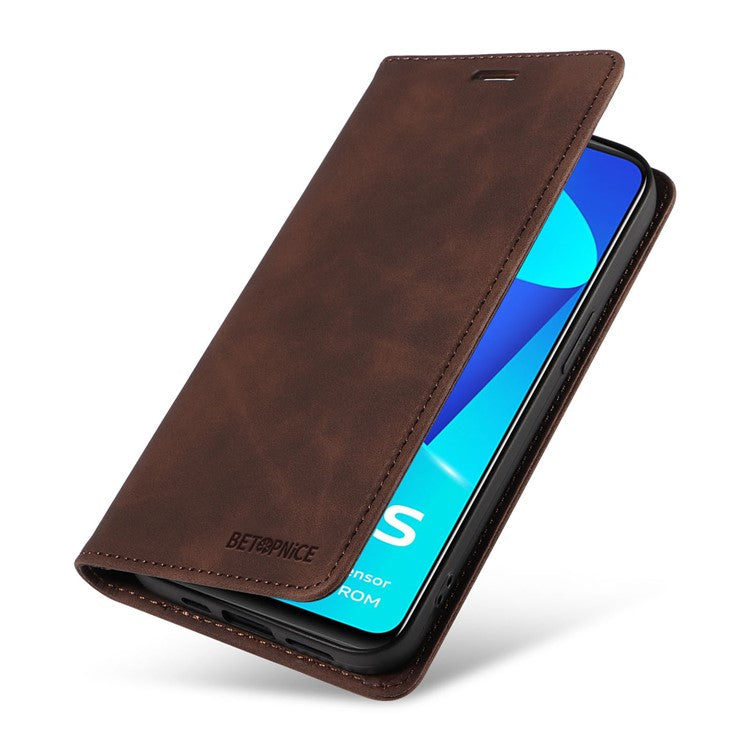 BETOPNICE 003 For vivo Y15a / Y15s 4G / Y10 / Y01 Phone Cover Leather Stand RFID Blocking Wallet Case - Brown