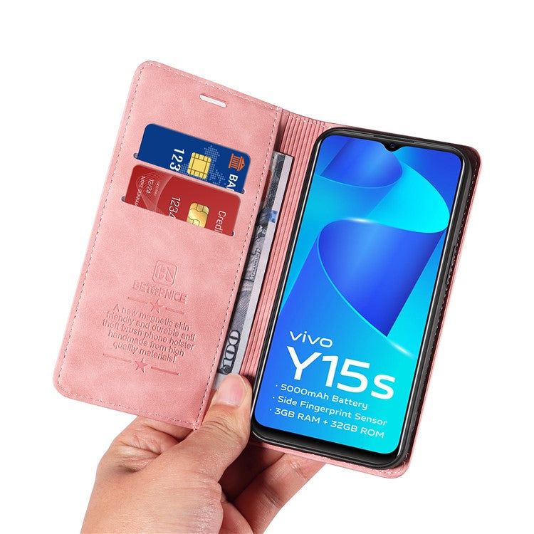 BETOPNICE 003 For vivo Y15a / Y15s 4G / Y10 / Y01 Phone Cover Leather Stand RFID Blocking Wallet Case - Pink