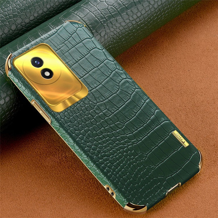 For vivo Y02 4G Crocodile Texture Electroplating Cover Leather Coated TPU Phone Case - Green