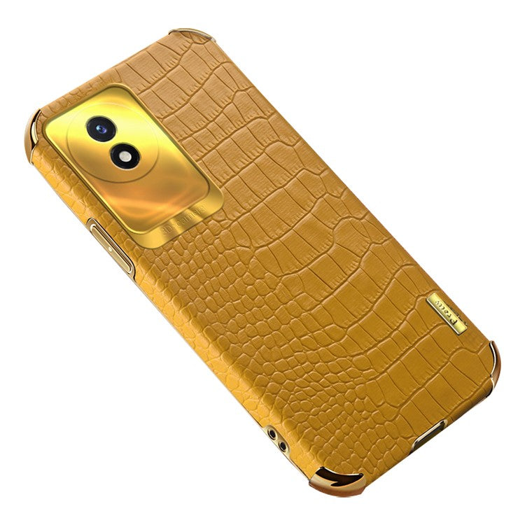 For vivo Y02 4G Crocodile Texture Electroplating Cover Leather Coated TPU Phone Case - Yellow