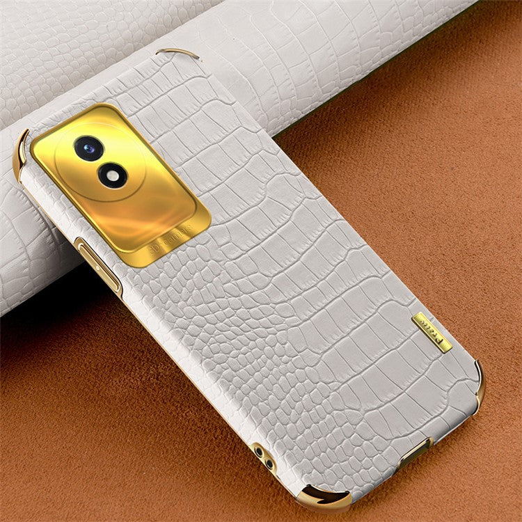 For vivo Y02 4G Crocodile Texture Electroplating Cover Leather Coated TPU Phone Case - White