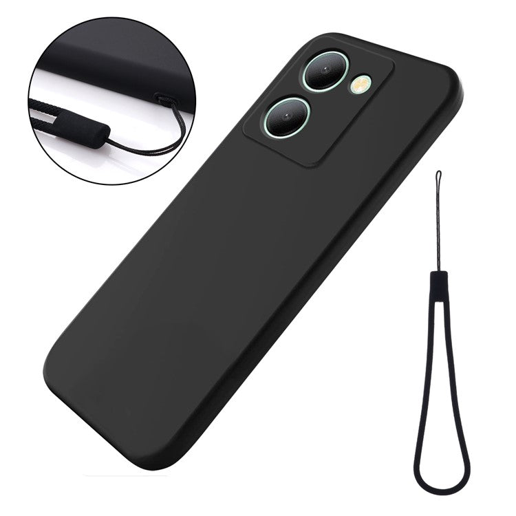 For vivo Y36 4G (Global) Soft Lining Liquid Silicone Phone Cover Anti-Dust Mobile Phone Case with Strap - Black