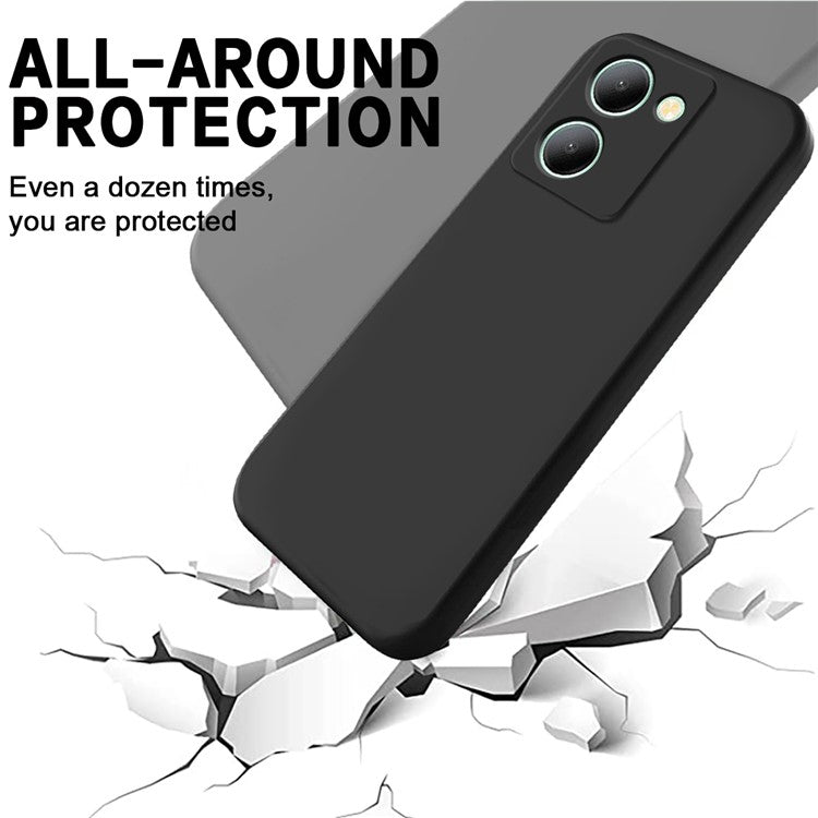 For vivo Y36 4G (Global) Soft Lining Liquid Silicone Phone Cover Anti-Dust Mobile Phone Case with Strap - Black