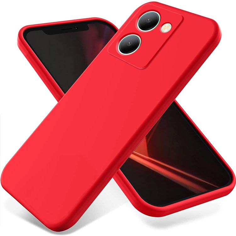 For vivo Y36 4G (Global) Soft Lining Liquid Silicone Phone Cover Anti-Dust Mobile Phone Case with Strap - Red