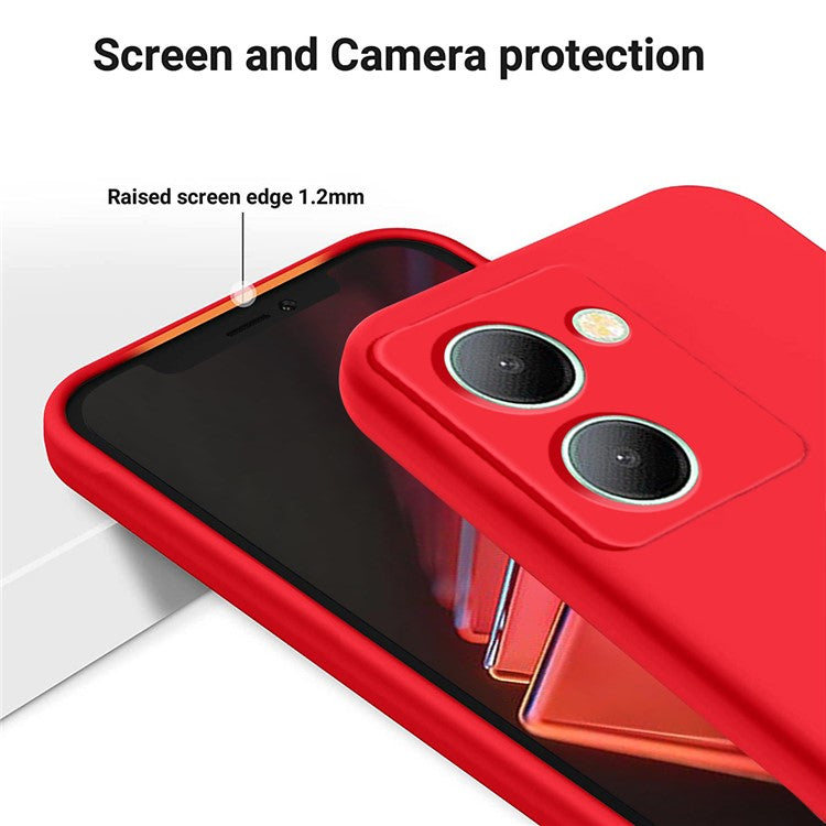 For vivo Y36 4G (Global) Soft Lining Liquid Silicone Phone Cover Anti-Dust Mobile Phone Case with Strap - Red